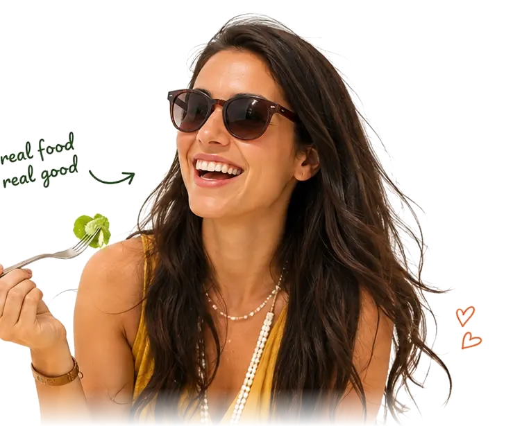 Happy Gokéla customer laughing while enjoying a fresh bowl